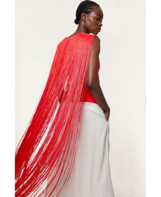 Women's Bandage Knit Long Tassel Cape Top