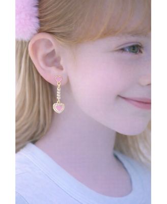 Girls 18K Yellow Gold Plated Hypoallergenic Pink Heart Drop Earrings