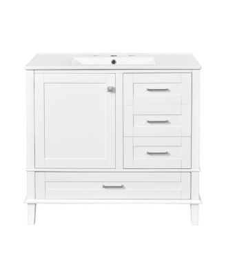 Bathroom Vanity with Ceramic Sink, Solid Pine Frame, Soft Close Drawers & Door for Small Spaces