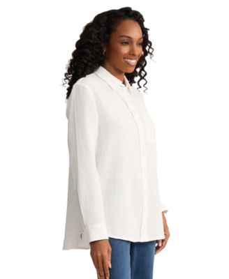 Petite Long-Sleeve Button-Down Double Gauze Shirt
