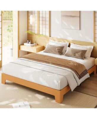 Bed Frame, Wooden Platform Bed Frame, Minimalist Bed with Wood Slats Support, Underbed Space for Storage, No Box Spring Required, Noise-Free