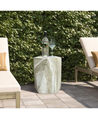 18" Marbled Pentagonal Side Table, Indoor/Outdoor Patio Accent Furniture