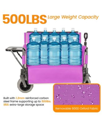Collapsible Wagon with Bench Seat and Rear-Mounted Folding Tabletop, 500lbs Heavy-Duty, 180L Capacity for Camping, Beach and Garden