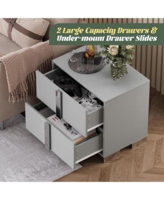 End Table - Elegant Nightstand, Wood Bedside Table with Drawers, Metal Foot and Mirrored Metal Handles for Bedroom, Living Room