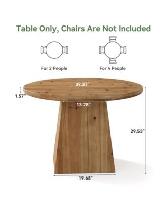 Solid Wood Round Dining Table, Farmhouse Kitchen Table for 2-4 People
