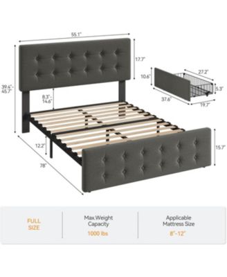 Bed Frame with Adjustable Headboard, Upholstered Platform Bed Frame with 4 Storage Drawers, Button Tufted Design, Wooden Slats Support.