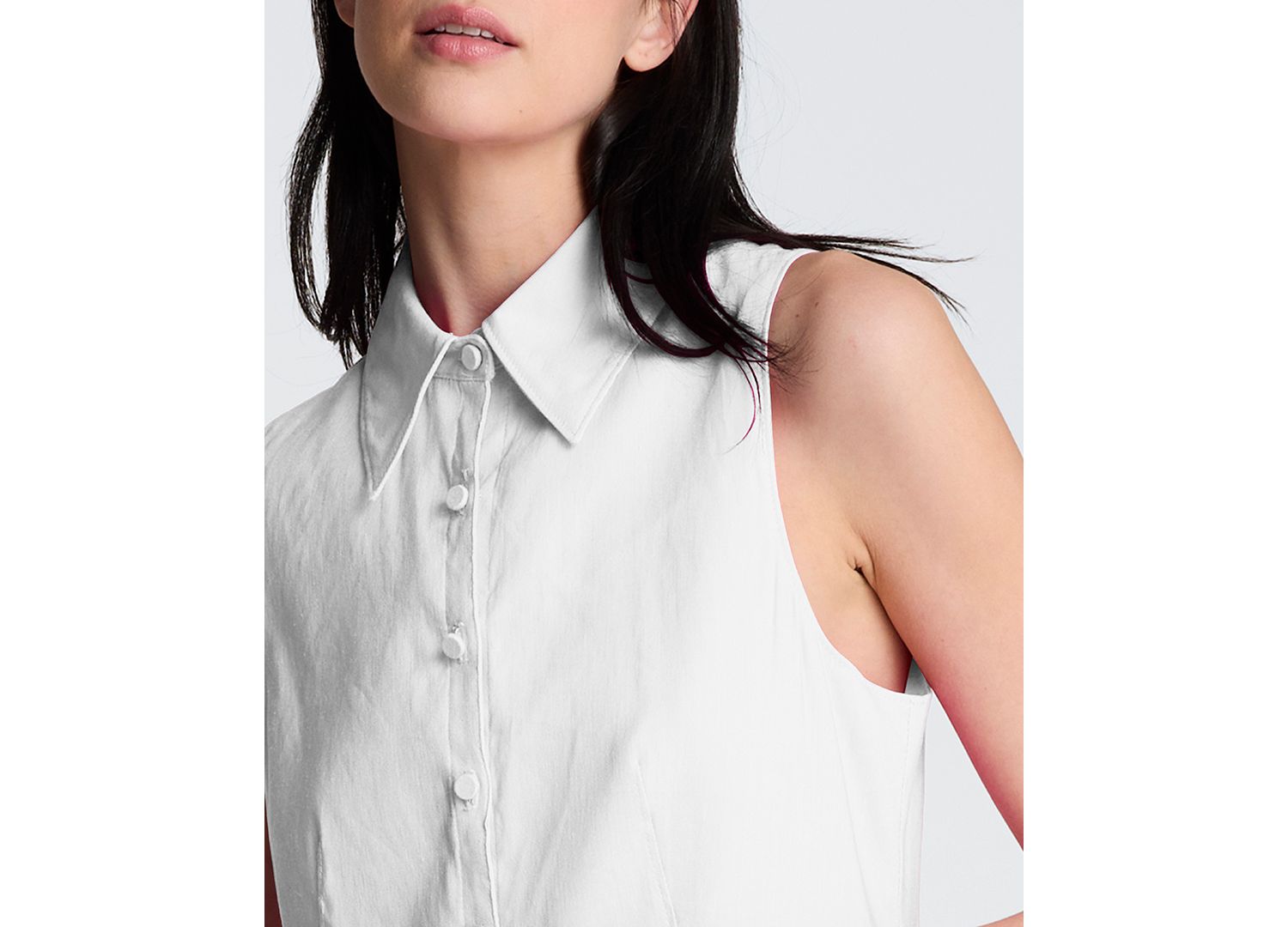 Women's Sleeveless Collared Mini Linen Shirt Dress