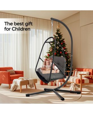 Swing Egg Chair with Stand Indoor Outdoor Wicker Rattan Patio Basket Hanging Chair