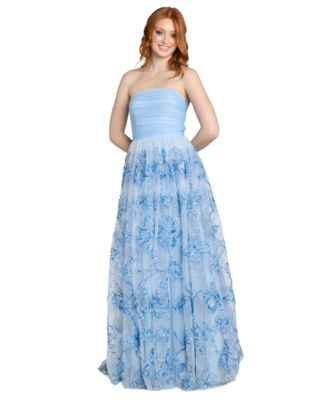 Juniors' Strapless Butterfly Soutache Ball-Gown