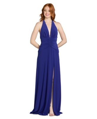 Juniors' Rouched Waist Halter Neck Long Gown