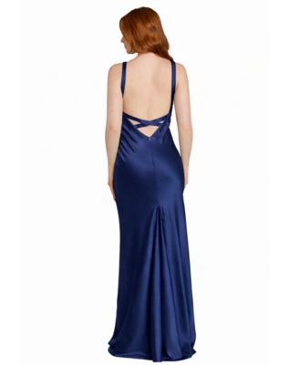 Juniors' Stretch V-Neck Bar Back Long Gown