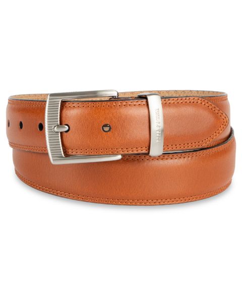 Мужской ремень Tommy Hilfiger Harness Buckle Silver-Tone finish Belt, цвет: Рыжевато-коричневый