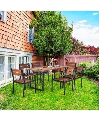 Patented 7PCS Patio Dining Set Outdoor Furniture Set w/ 6 Armchairs Umbrella Hole