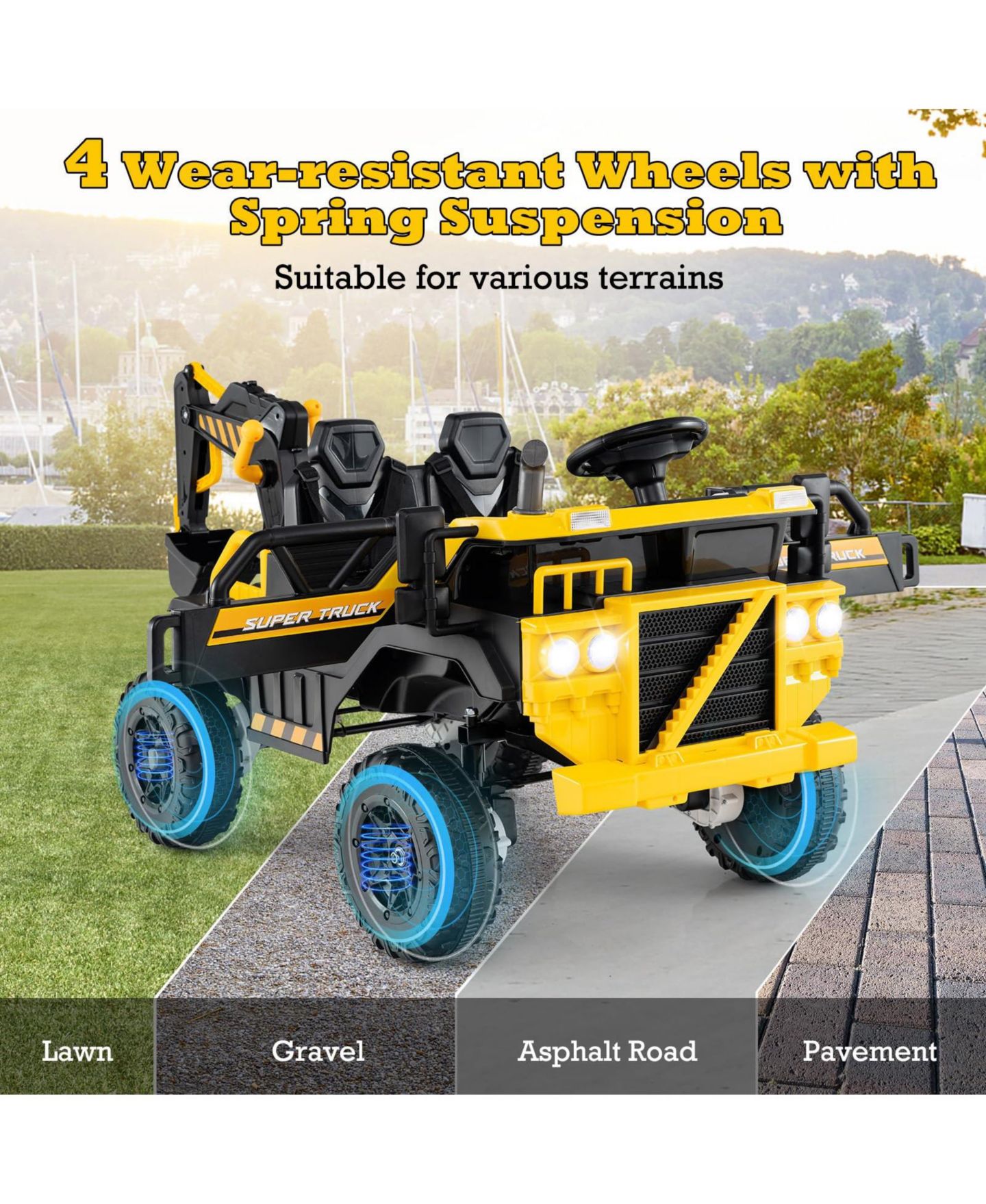 Детская игрушка Mecale 24V Ride On Excavator 4WD 2-Seater with Remote Control and Digging Arm, Ages 3+, цвет: Жёлтый — фото 9