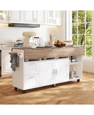 Kitchen Cart with 2-Drawer 2-Door, Internal Storage Racks, Rolling Island with Cabinet