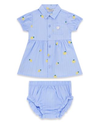 Baby Girls' Yarn Dye Poplin Short-Sleeve Dress and Matching Bloomer