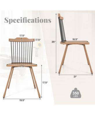 Windsor Chair Set of 4 Metal Legs Supported Dining Chair Farmhouse Armless Chair