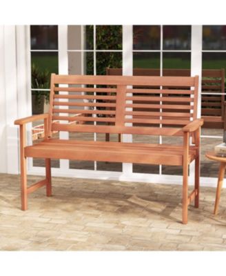 Outdoor 2-Seat Wood Loveseat with Slatted Seat Design