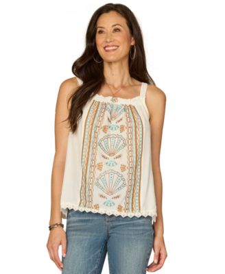 Petite Square Neck Embroidered Front Tank Top