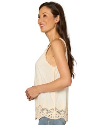 Petite V-Neck Embroidered Woven Tank Top