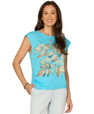 Petite Crewneck Knit Printed Top