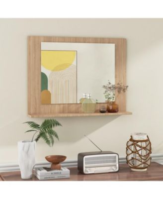 23.5x17.5 Inch Rectangle Bathroom Mirror with Wood Shelf