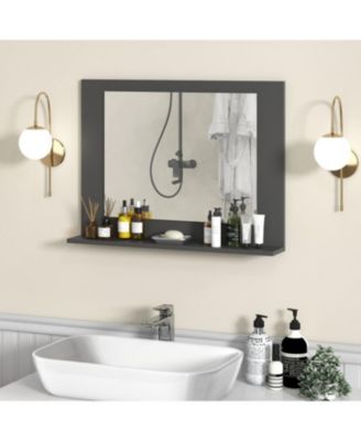 23.5x17.5 Inch Rectangle Bathroom Mirror with Wood Shelf