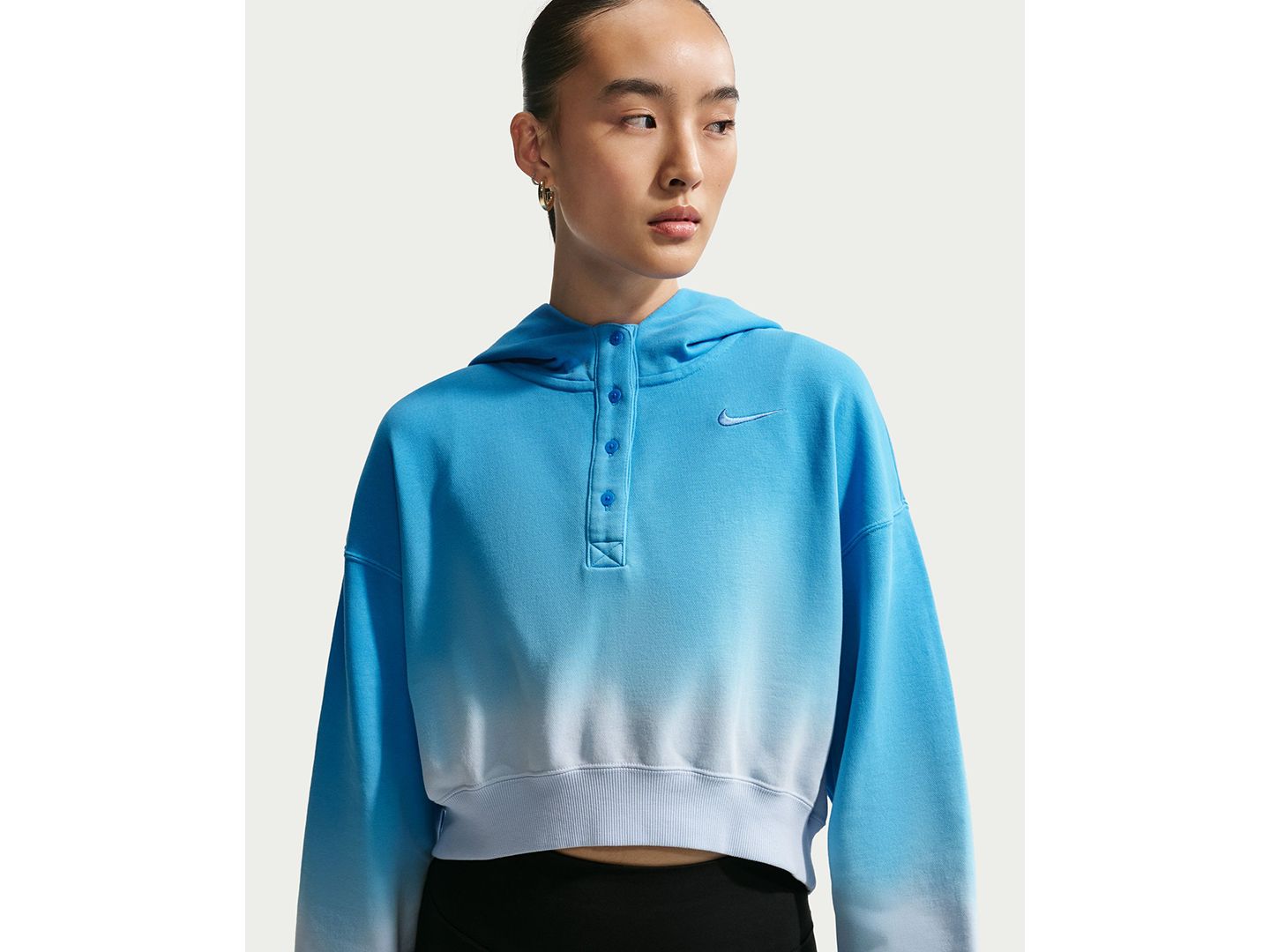 Женское худи Nike Sportswear Phoenix Fleece Oversized Henley, цвет: Синий — фото 2