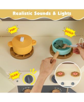 Corner Kitchen Toys with Lights & Sounds, Pull-Out Trash Can & Stove for Kids