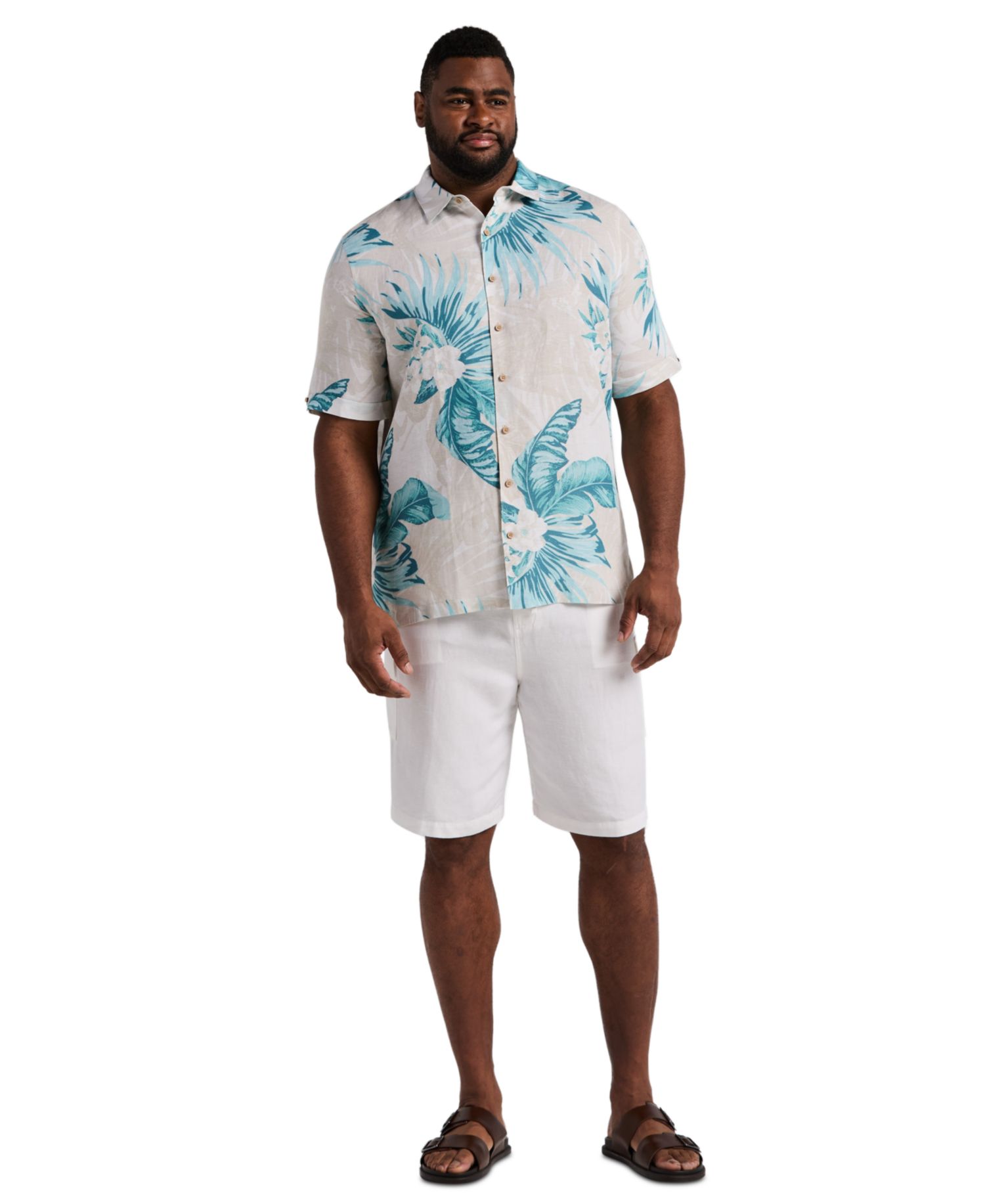 Men's Big & Tall Linen Blend Palm Print Shirt