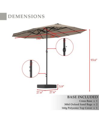 15 ft. Double Sided Umbrella Outdoor Patio Umbrella with 36 LED Solar Lights, Base and Sand Bag