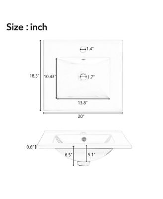 20" Bathroom Vanity with Ceramic Sink, Soft Close Door, Adjustable Shelf & Door Storage for Small Bathrooms