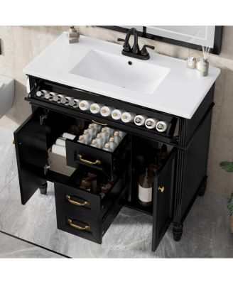 36" Bathroom Vanity with Ceramic Sink, Flip-Out Drawer, Soft Close Doors & Storage Drawers for Modern Bathrooms