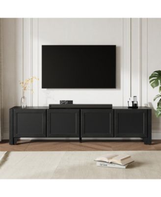 Modern TV Media Console with Leather-Wrapped Doors and Cabinet Storage