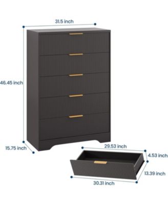 Dresser for Bedroom with 5 Drawers, Wave Fluted Modern Chest of Drawers, Tall Wood Storage Organizer for Nursery, Hallway, Living Room