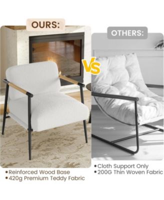 Modern Accent Chair with Metal Frame,Cozy Reading Chair Upholstered in Plush 420g Teddy Sherpa Fabric, Mid Century Style