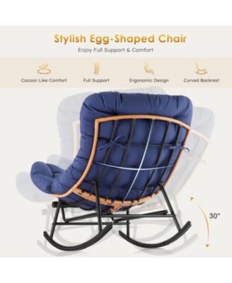 2PCS Papasan Rocking Chair with Foot Rest, Oversized Papasan Chair with Thick Removable Cushion and Metal Frame