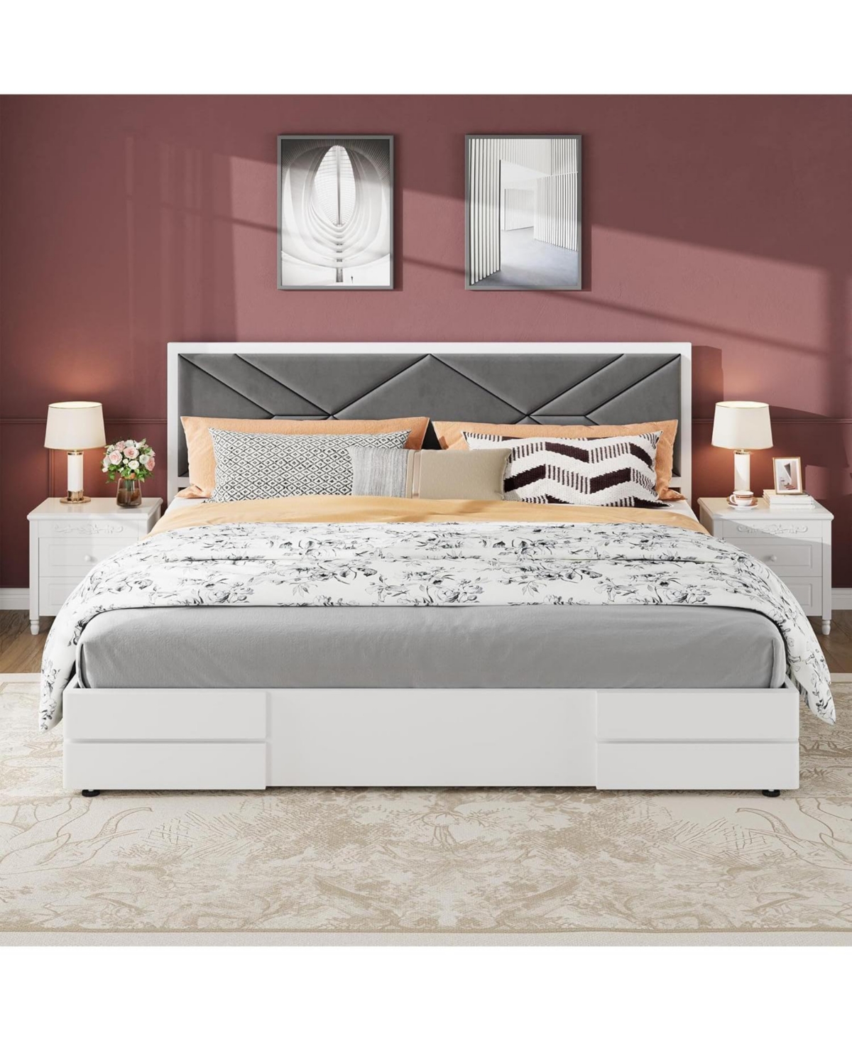 gaomon Upholstered Bed Frame, Tufted Design Soft Headboard, Wooden Slat Support, Mattress Foundation No Box Spring Needed