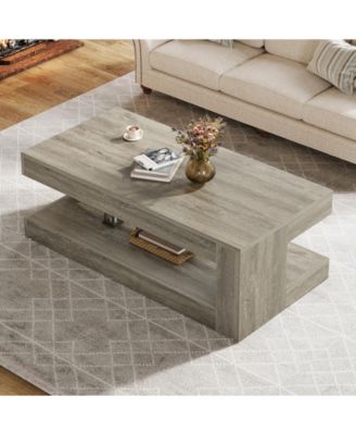 Coffee Table for Living Room, 47.24-Inch Farmhouse 2-Tier Accent Center Tea