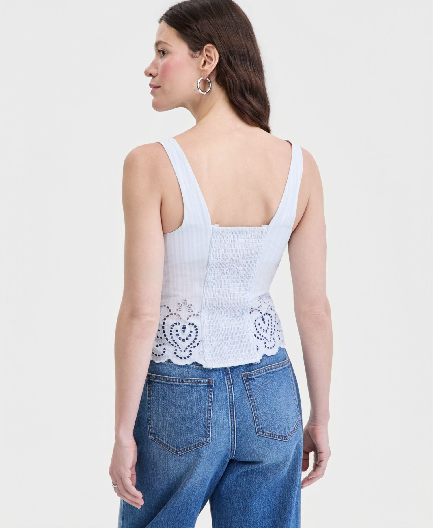 Women's Cotton Button-Front Cutwork Tank Top