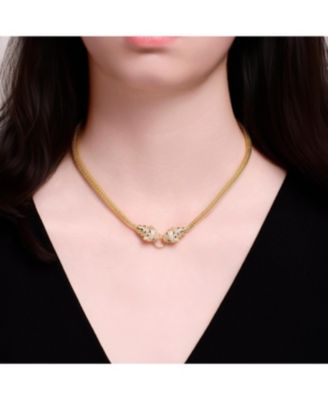 14K Gold Plated Cubic Zirconia Mesh Panther Face Necklace