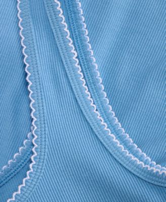 Women's Button-Down Contrast-Stitch Rib Tank Top