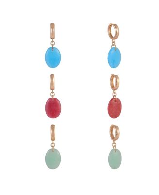 Trio Earring Set with Oval Semi Precious Stone Drops