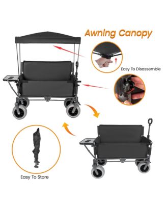 Collapsible Wagon - Heavy-Duty Seat Wagon with Canopy and Rear-Mounted Folding Tabletop, 500lbs Heavy-Duty for Camping, Garden (Black)