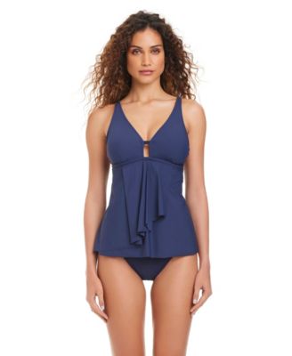 Women's Solid Front-Cascade Tankini Top