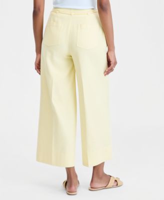Women's High-Rise Cropped Linen-Blend Wide-Leg Pants