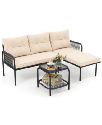 3-Piece Patio L-Shaped Rattan Sectional Sofa Set