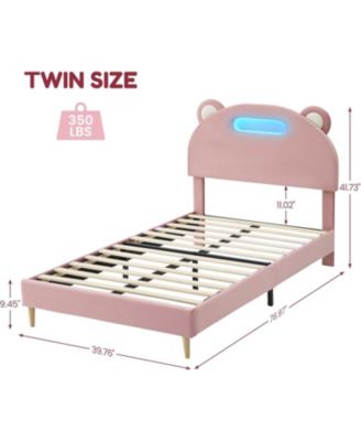 Bed Frame with LED Lights, Upholstered Platform Bed with Headboard & Wooden Slats Support, Noise-Free, No Box Spring Needed