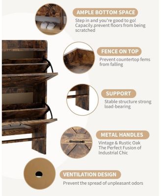 Narrow Shoe Cabinet with 2 Flip Drawers Freestanding Hidden Shoe Rack for Entryway Bedroom and Hallway