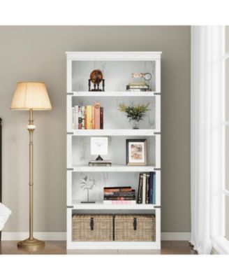 5-Tier Farmhouse Bookcase Tall Wooden Open Shelf for Living Room Bedroom Office